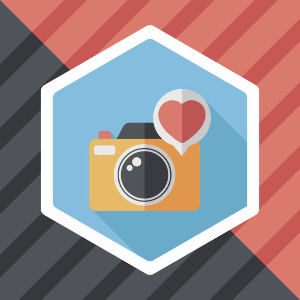 情人节照片相机与长影子图标，eps10图片下载