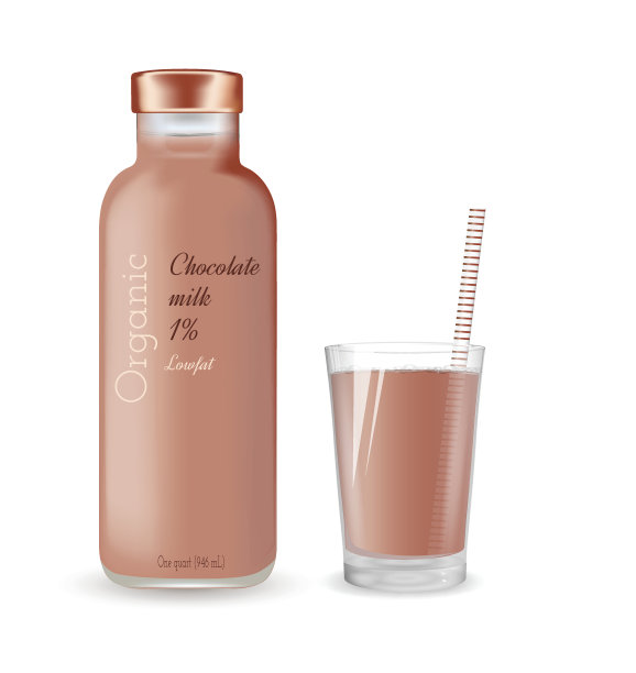 装有巧克力牛奶的玻璃瓶。有机产品图片下载