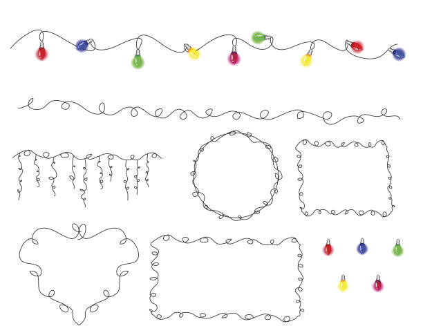 收集的彩色灯节日花环在白色的背景图片下载