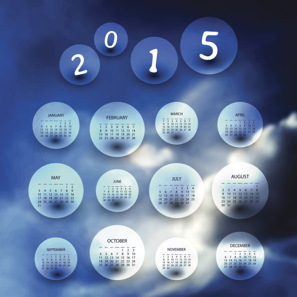 日历2015 -模板插图与模糊背景图片下载