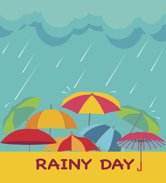 背景有云，雨点和雨伞，图片下载
