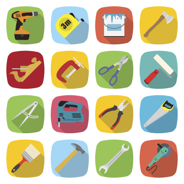 一套工业工具和设备彩色图标与倾斜图片下载