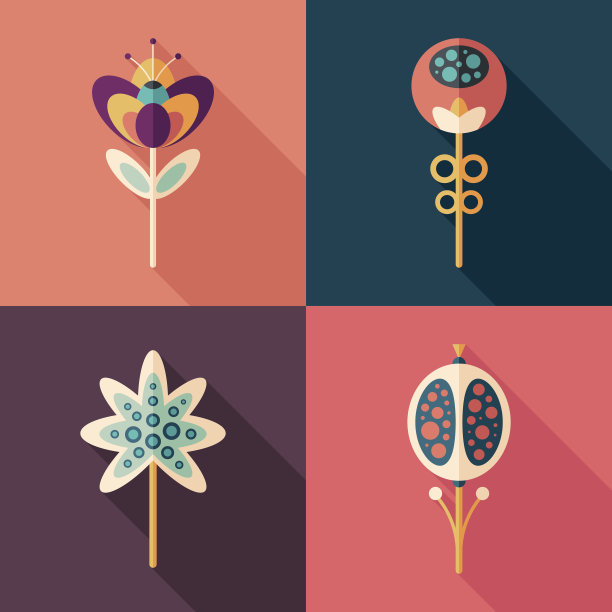 彩色的花平面方形图标。圣诞节设置2。图片下载