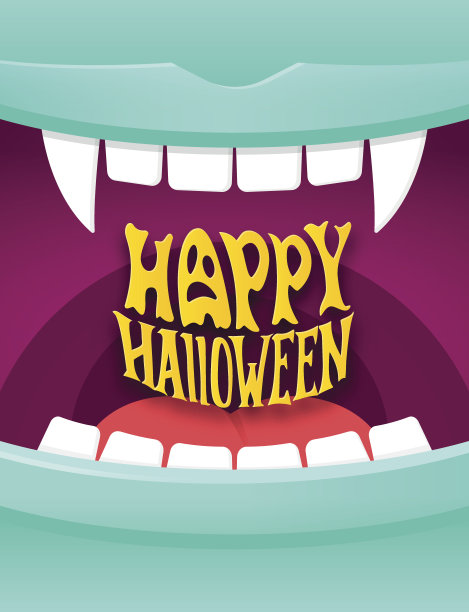 万圣节快乐的插画与吸血鬼的嘴图片下载