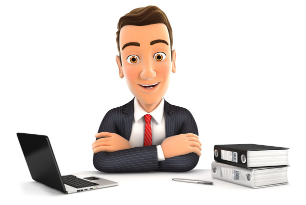 3d商人坐在办公桌前图片下载