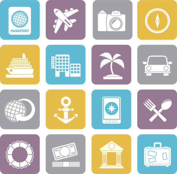 剪影旅游和旅游图标-向量图标设置图片下载