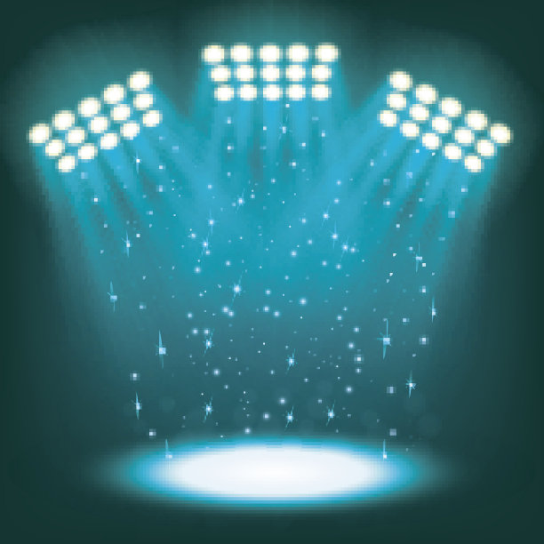 明亮的体育场聚光灯在深蓝色的背景图片下载