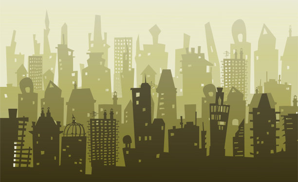 城市景观由不同的建筑剪影组成图片下载