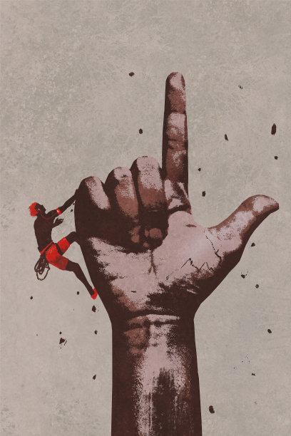 大手在手指向上与攀登者的标志图片下载