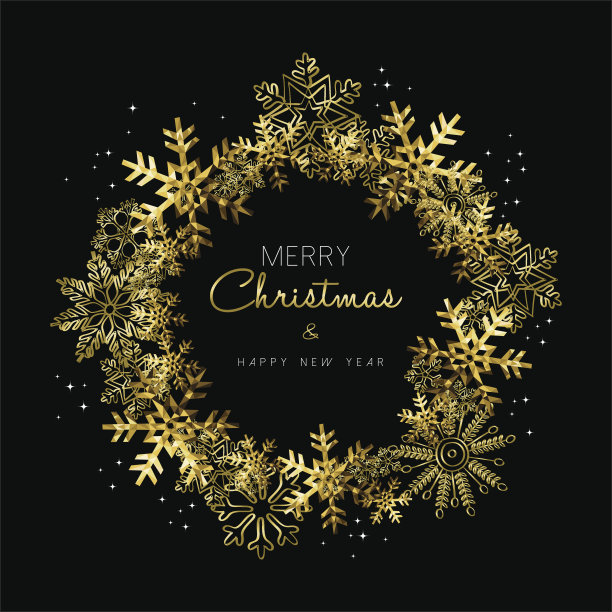 圣诞快乐，新年金色雪花花环素材图片