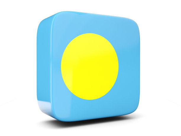 带有帕劳旗帜的广场图标。三维演示图片下载