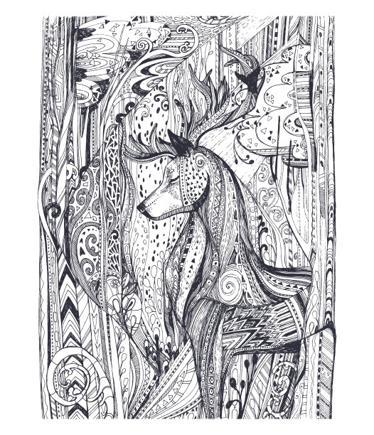 用魔法民族鹿涂色书页的图案。图片下载