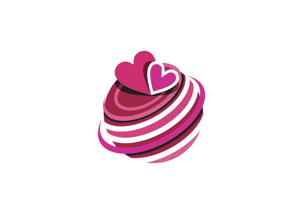 圆形心形标志，全球心形元素图标符号矢量设计图片下载