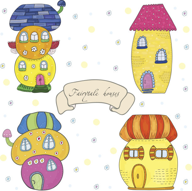 童话色彩可爱的房子在卡通风格。矢量手绘插图图片下载