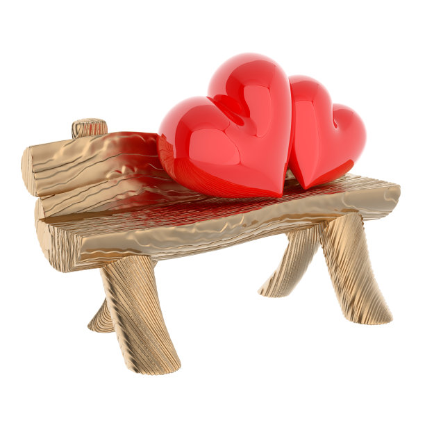 两颗心坐在金色长凳上图片下载