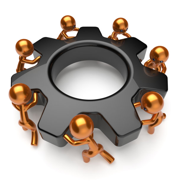 团队业务流程工人转动黑色齿轮图片下载