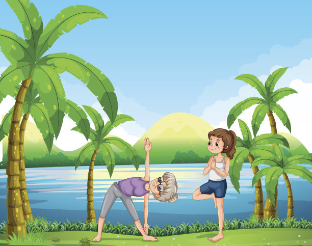 两个女人在公园做瑜伽图片下载