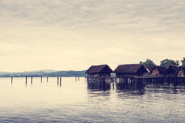 德国康斯坦斯湖-水平。复古的过滤器。图片下载