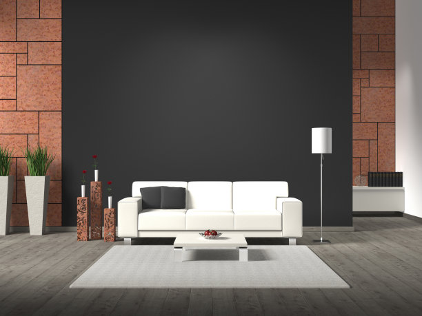 现代室内与生锈的钢墙覆层图片下载