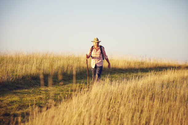 傍晚在草地上的男人图片下载