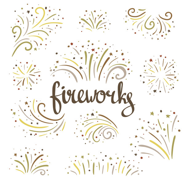 手绘矢量彩色烟花在白色的背景图片下载