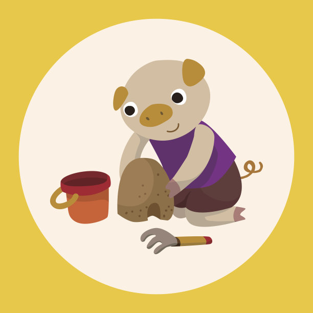 夏季动物猪平面图标元素背景，eps10图片下载