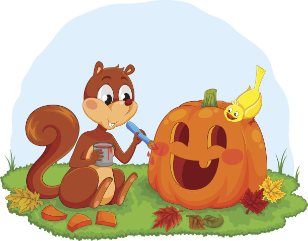 松鼠装饰南瓜图片下载