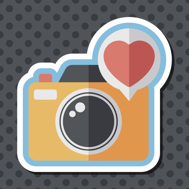 情人节照片相机与长影子图标，eps10图片下载