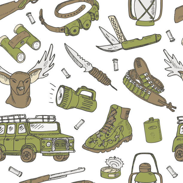 手绘涂鸦狩猎集。图片下载