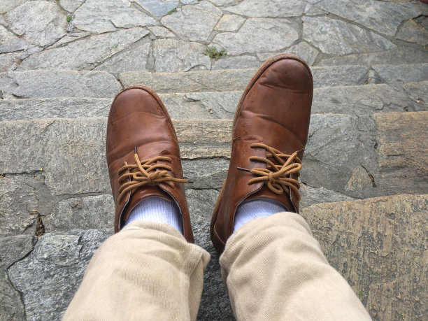 一个旅行者的鞋子俯视图。图片下载