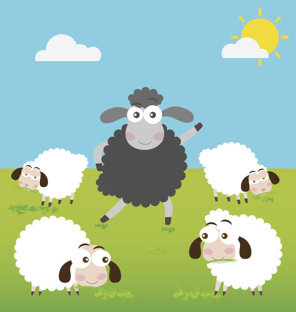 绿地里的黑羊和白羊图片下载