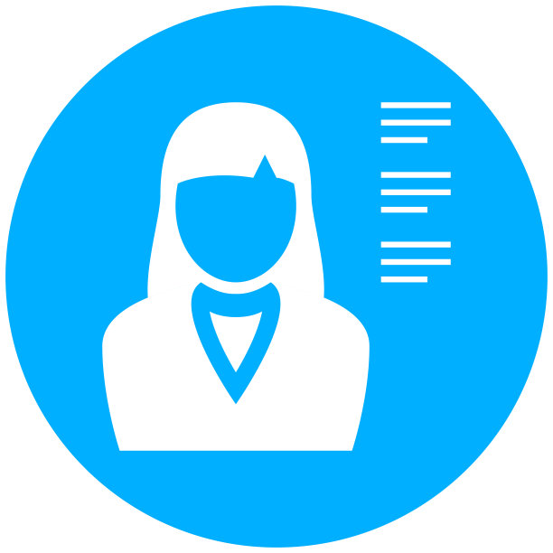 圆形按钮上的女商人图标。图片下载