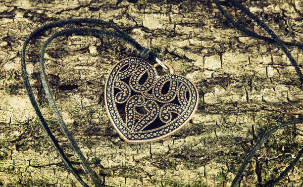 树皮上的心形宝石图片下载