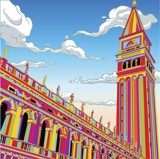 快乐彩虹中的圣马可钟楼图片下载