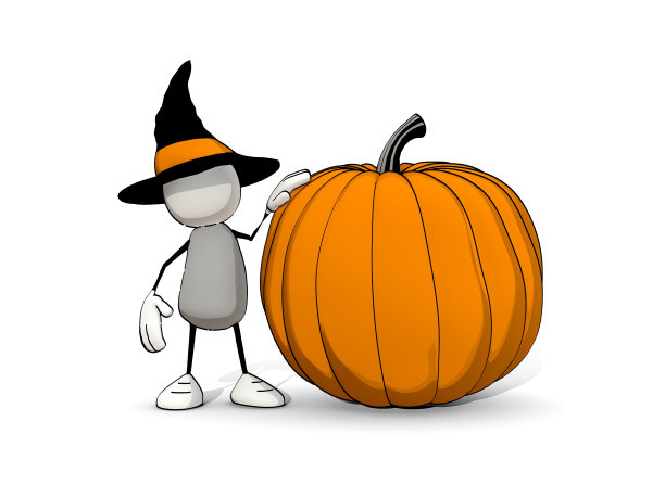 戴着女巫帽和南瓜的小不点图片下载