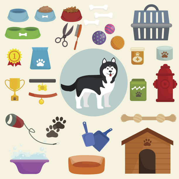 狗的图标平面设置粪狗狗皮带食物碗图片下载