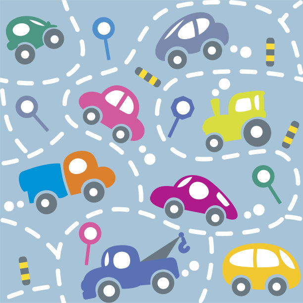 路上的汽车。无缝模式。图片下载