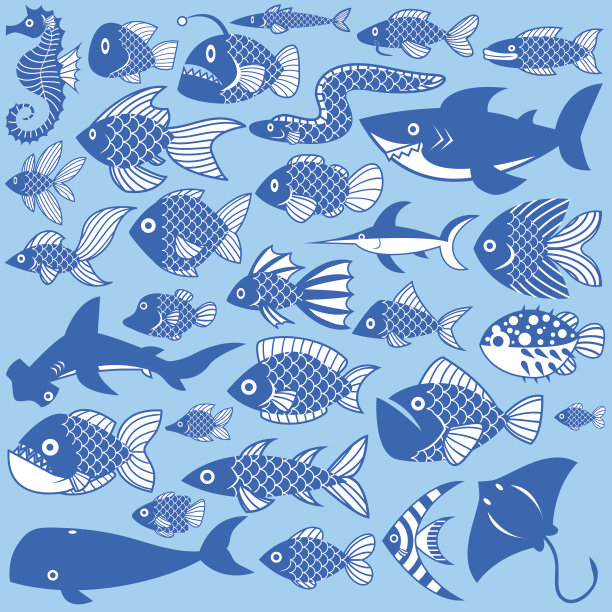 可编辑的不同海洋动物的背景图片下载