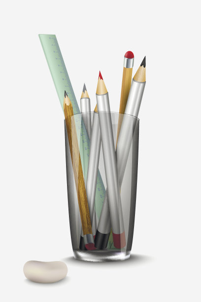 文具、铅笔、橡皮和尺子到玻璃上图片下载