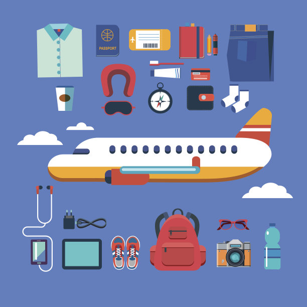 航空旅行矢量平面设计元素图片下载