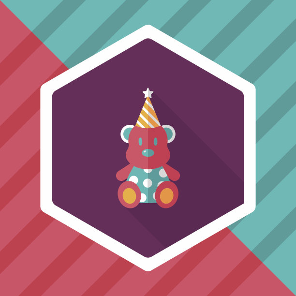 生日泰迪熊扁平图标与长影子，eps10图片下载