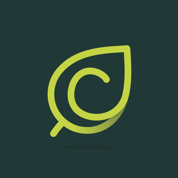 C字母图标在绿色的叶子。图片下载