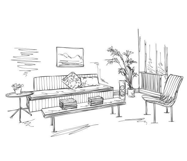 现代室内草图。图片下载