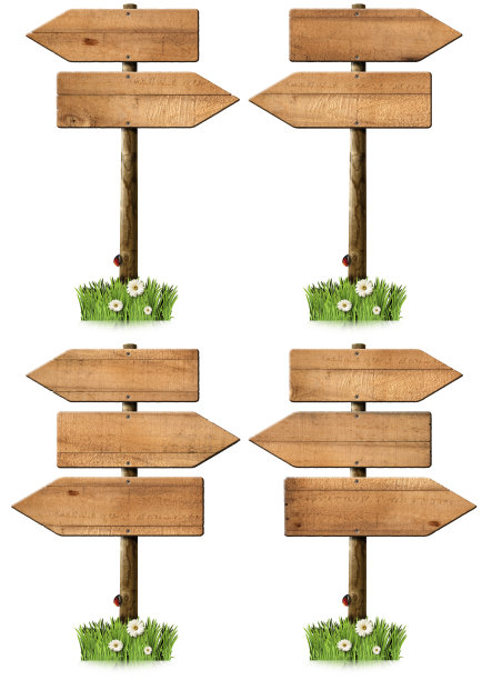 一套方向木制标志与杆图片下载