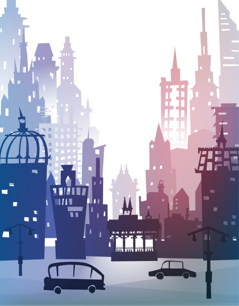 城市景观由不同的建筑剪影组成图片下载