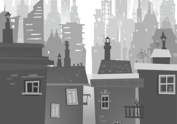 城市景观由不同的建筑剪影组成图片下载