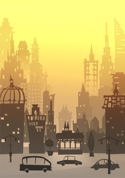 城市景观由不同的建筑剪影组成图片下载