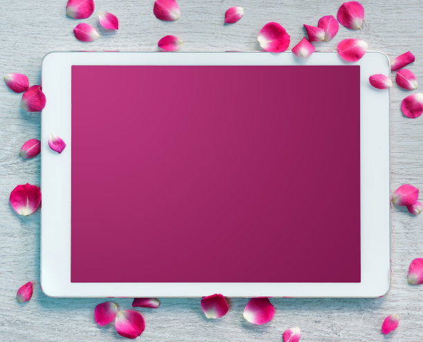 数码平板电脑，粉色屏幕，小花瓣图片下载