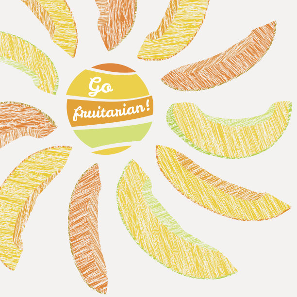 “果食主义者!”卡。涂有刮痕瓜片的素食横幅。图片下载