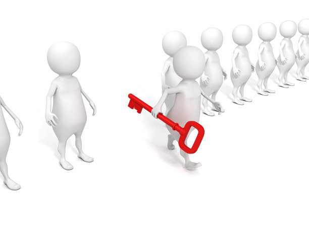 3D男人向前走红色钥匙图片下载
